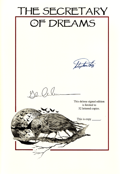 The Secretary of Dreams lettered edition signature sheet
