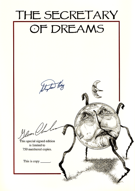 The Secretary of Dreams limited edition signature sheet